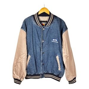 Vintage Hartwell ViaSport Denim Jean Varsity Bomber Button Jacket‎ Mens 2XL Logo